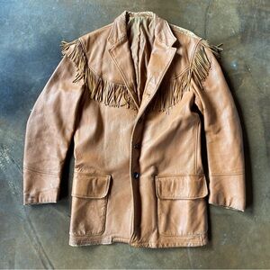 VTG Rare 60s J.R. Styres Deerskin Distressed Tan Leather Fringe Jacket